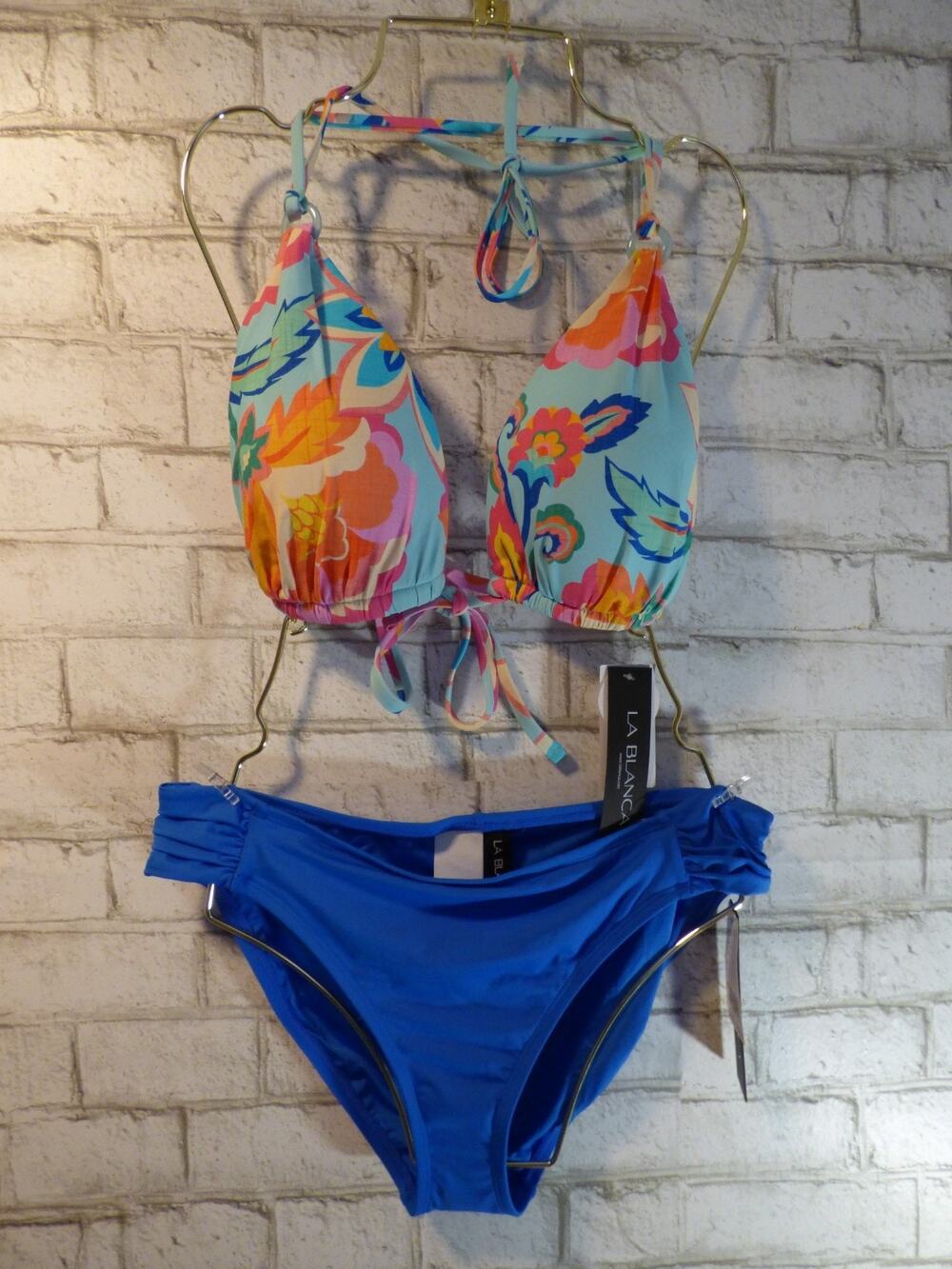 La Blanca Breezy Beauty Triangle Top 14 Ruched Hipster Bikini 16 NEW
